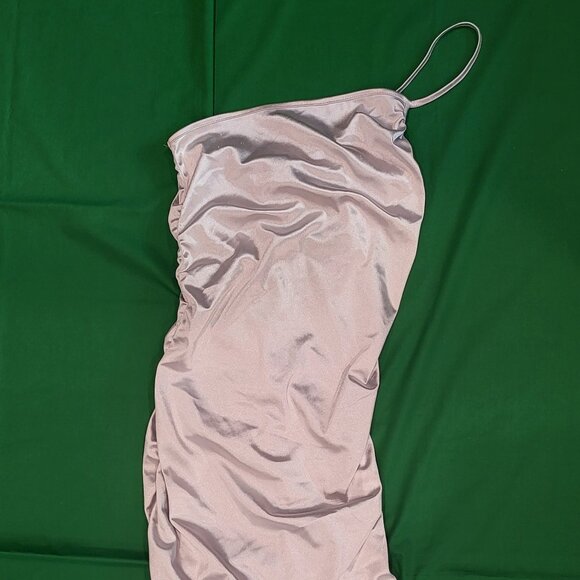 Forever 21 Dresses & Skirts - Forever 21 One Shoulder Spaghetti Strap Dress M Silver Cocktail Ruched Coquette